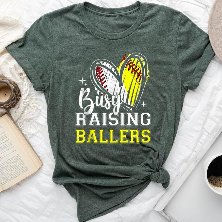 Busy Raising Ballers Heart Softball Baseball Mom Bella Canvas T-shirt