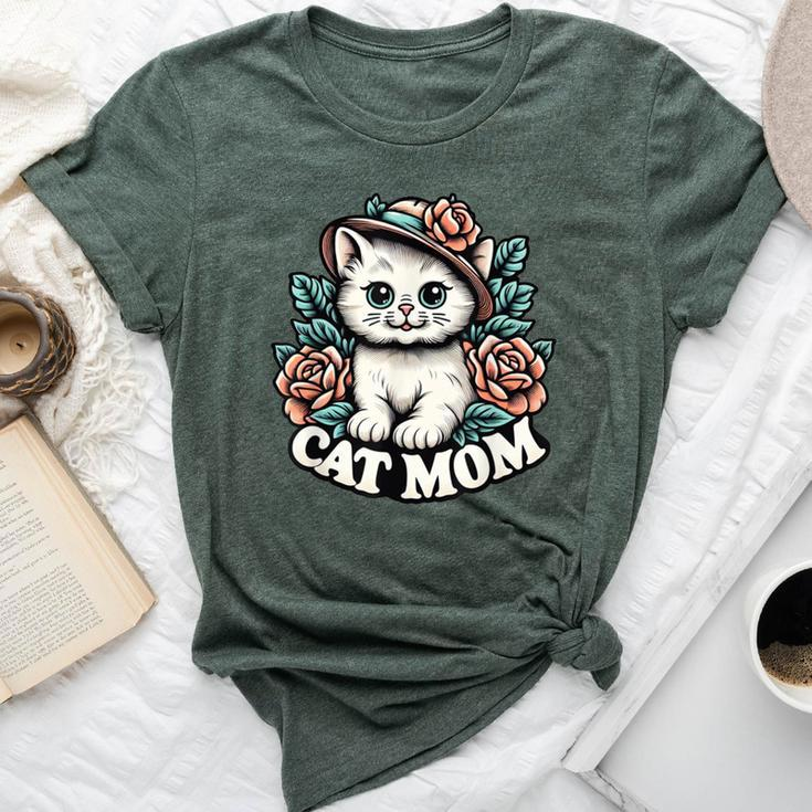 Cat Mom Happy For Cat Lovers Family Matching Bella Canvas T-shirt