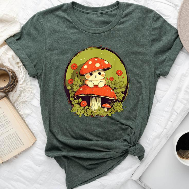 Cat Mushroom Cute Cottagecore Aesthetic Bella Canvas T-shirt