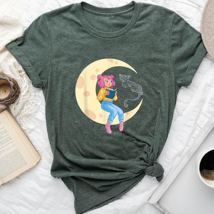 Celestial Cat And Girl Reading Book Read Moon Bella Canvas T-shirt