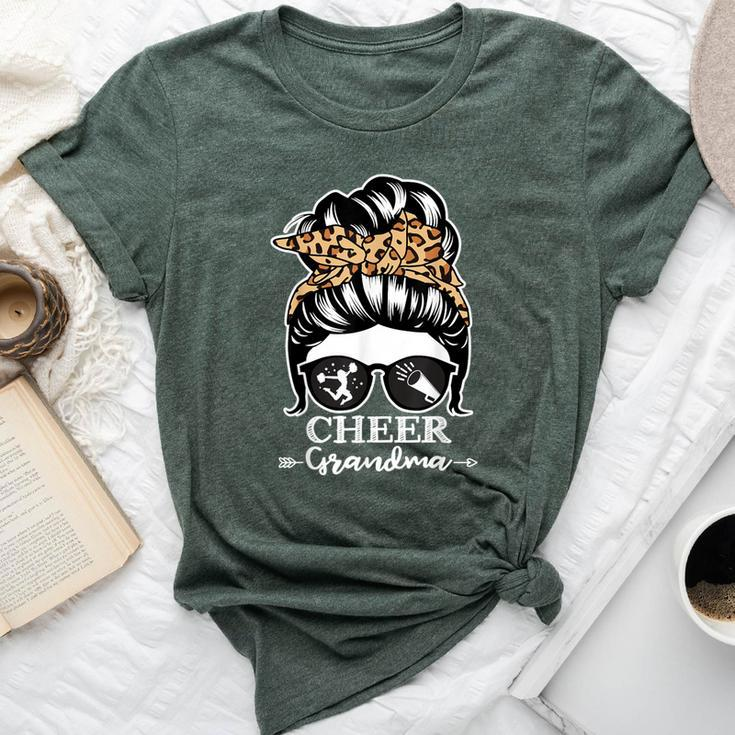 Cheer Grandma Messy Bun Hair Cheerleader Leopard Bella Canvas T-shirt