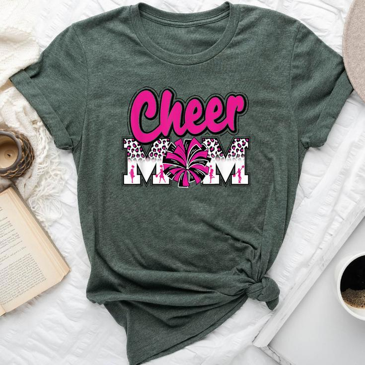 Cheer Mom Hot Pink Black Leopard Letters Cheer Pom Poms Bella Canvas T-shirt