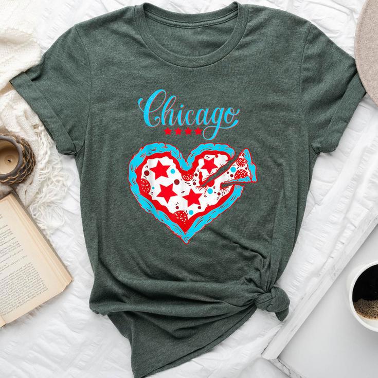 Chicago Pizza Love Heart Chicago Flag Women Bella Canvas T-shirt