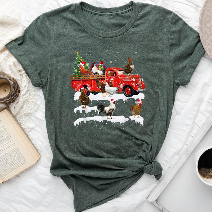 Chicken Riding Red Truck Merry Christmas Farmer X-Mas Ugly Bella Canvas T-shirt