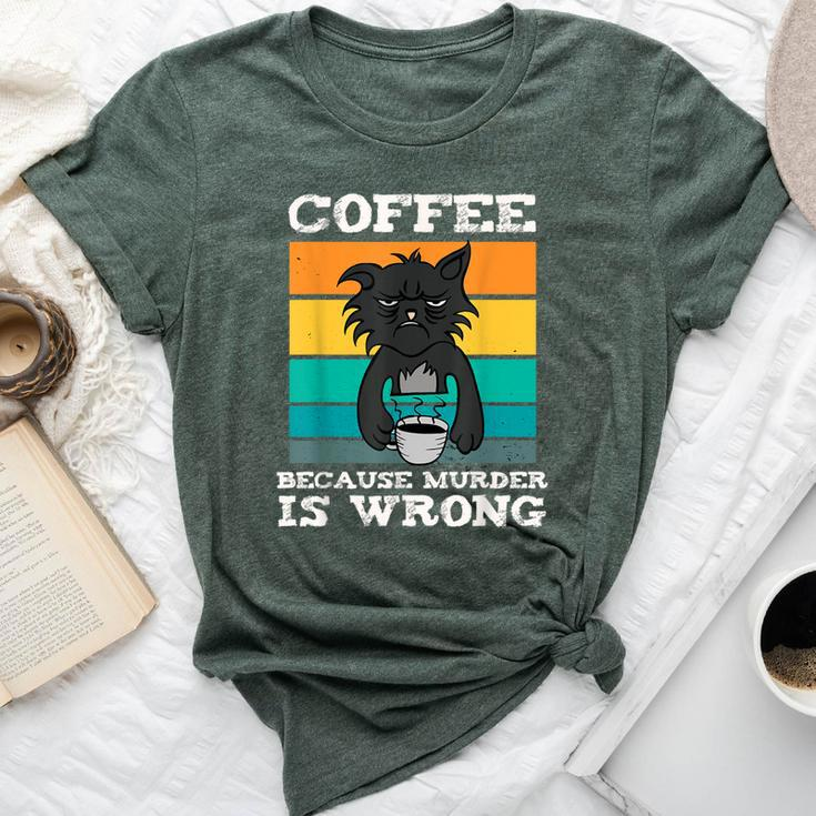 Coffee Because Murder Is Wrong Black Vintage Cat Bella Canvas T-shirt