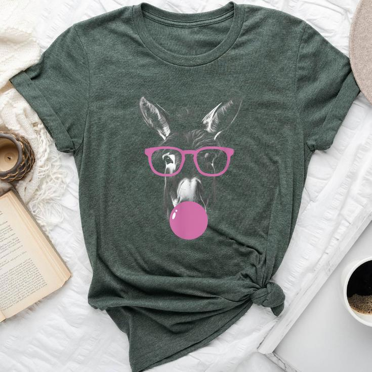 Cool Donkey Face Eating Gum And Makes A Bubble Cute Donkey Bella Canvas T-shirt