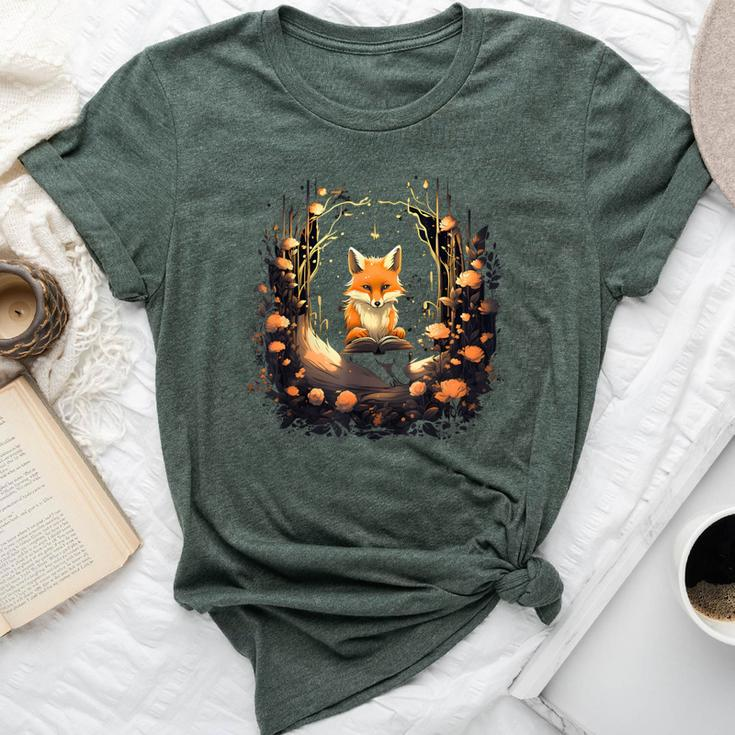 Cottagecore Aesthetic Fox With Books Floral Bella Canvas T-shirt