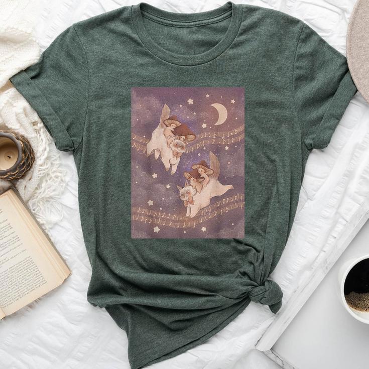 Cute Cat Purple Witchy Mushroom Pink Kawaii Crescent Moon Bella Canvas T-shirt