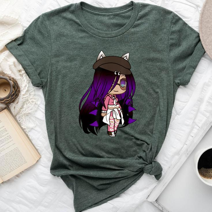 Cute Chibi Style Kawaii Anime Girl With Fox Ears And Tails Bella Canvas T-shirt