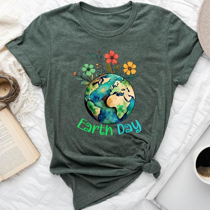 Cute Earth With Floral Earth Day Happy Earth Day 2024 Bella Canvas T-shirt