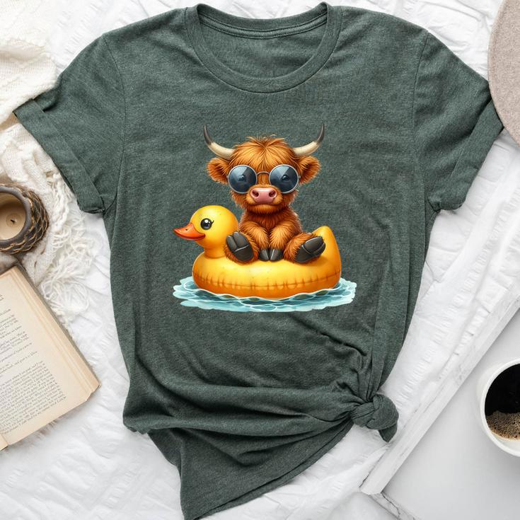 Cute Highland Cow Duck Pool Float Summer Vibes Swimming Bella Canvas T-shirt