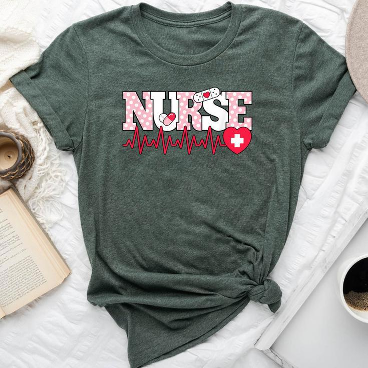Cute Pink Nurse Heartbeat Nursing Bella Canvas T-shirt