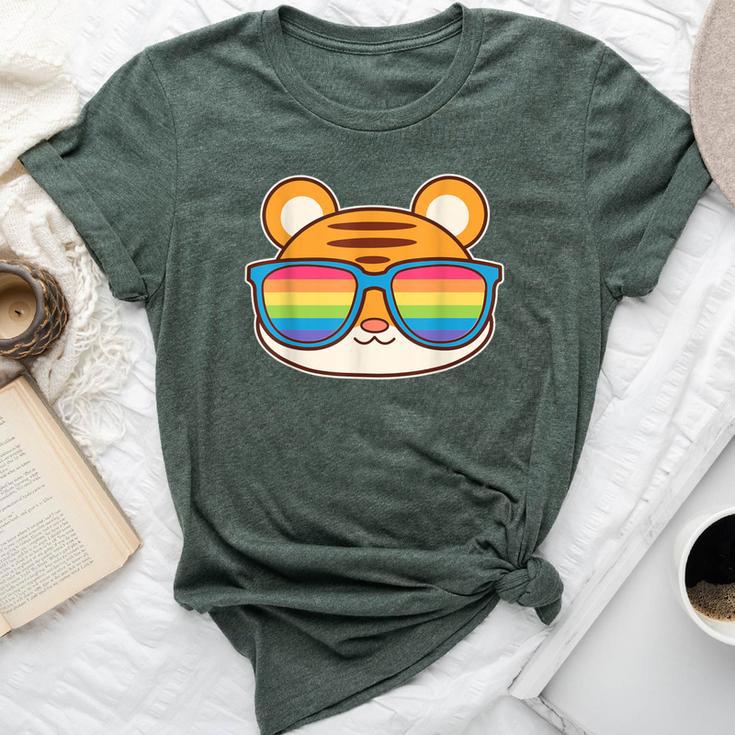 Cute Tiger Pride Flag Rainbow Sunglasses Lgbtq Bella Canvas T-shirt