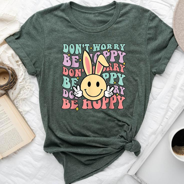 Dont Worry Be Hoppy Bunny Smile Face Retro Groovy Easter Bella Canvas T-shirt