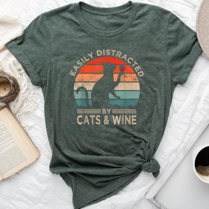 Easily Distracted By Cats & Wine Vintage Cats Wine Bella Canvas T-shirt