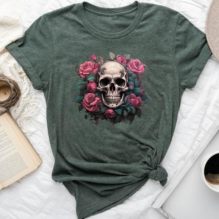 Eternal Harmony Enchanting Cool Skull And Floral Pink Roses Bella Canvas T-shirt