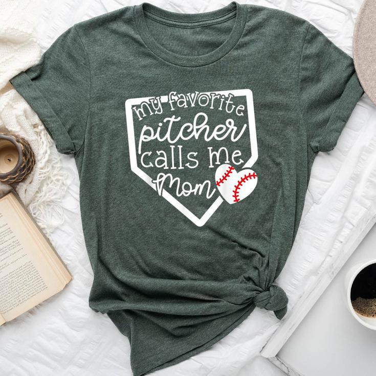 My Favorite Pitcher Calls Me Mom Baseball Cute Mama Bella Canvas T-shirt