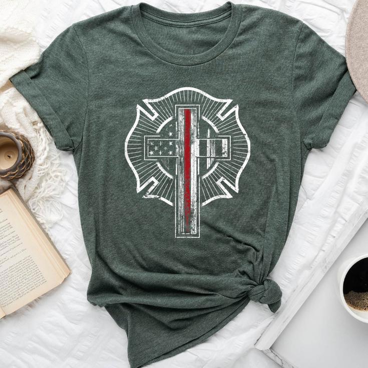 Firefighter Christian Thin Red Line Maltese Cross Bella Canvas T-shirt