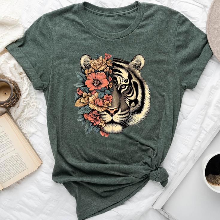 Floral Tiger Girls Flowers Tiger Face For Tigers Lover Bella Canvas T-shirt