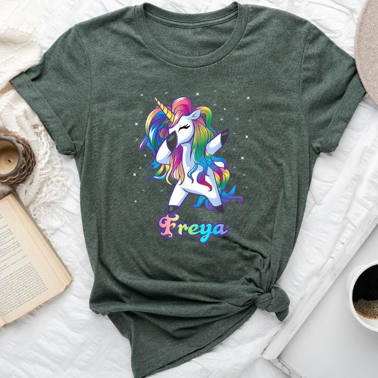 Freya Name Personalized Custom Rainbow Unicorn Dabbing Bella Canvas T-shirt