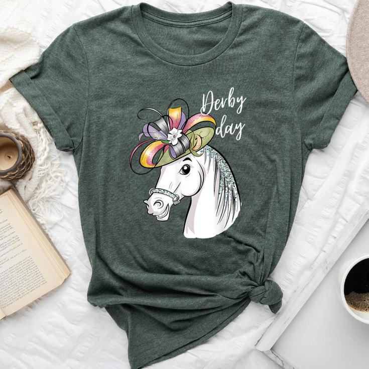 Derby Day 2024 Fascinator Hat Horse Racing Lover Bella Canvas T-shirt