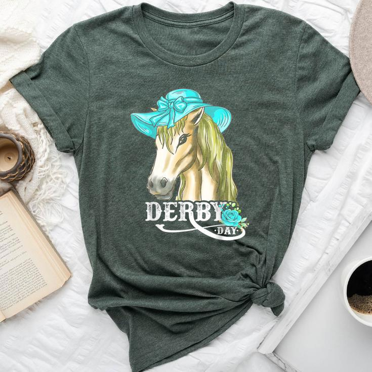 Derby Day 2024 Fascinator Hat Horse Racing Lover Bella Canvas T-shirt
