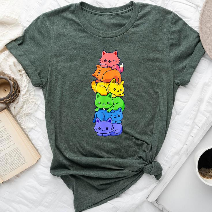 Lgbt Cat Stack Rainbow Gay Pride Anime For Cat Lover Bella Canvas T-shirt