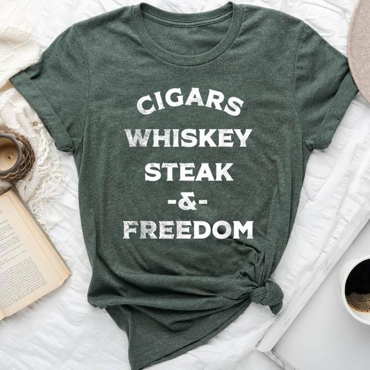 Whiskey Cigars Whiskey Steak & Freedom Bella Canvas T-shirt