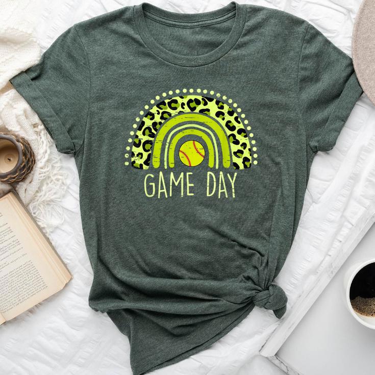 Game Day Baseball Life Softball Life Mom Leopard Rainbow Bella Canvas T-shirt