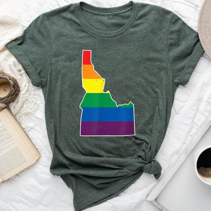 Gay Pride Flag Idaho State Map Rainbow Stripes Bella Canvas T-shirt