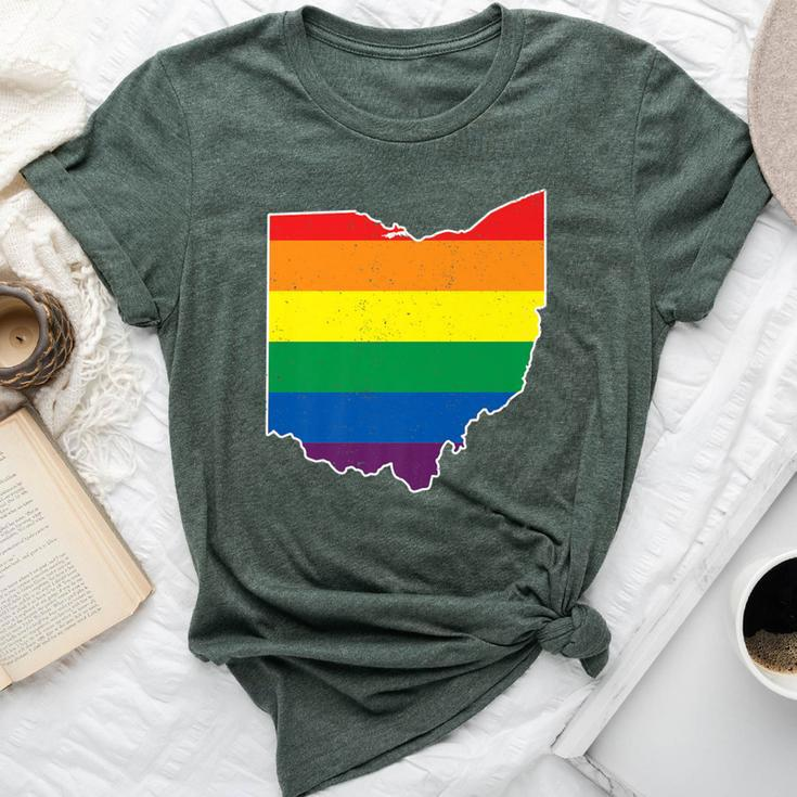 Gay Pride Flag Ohio State Map Rainbow Stripes Bella Canvas T-shirt