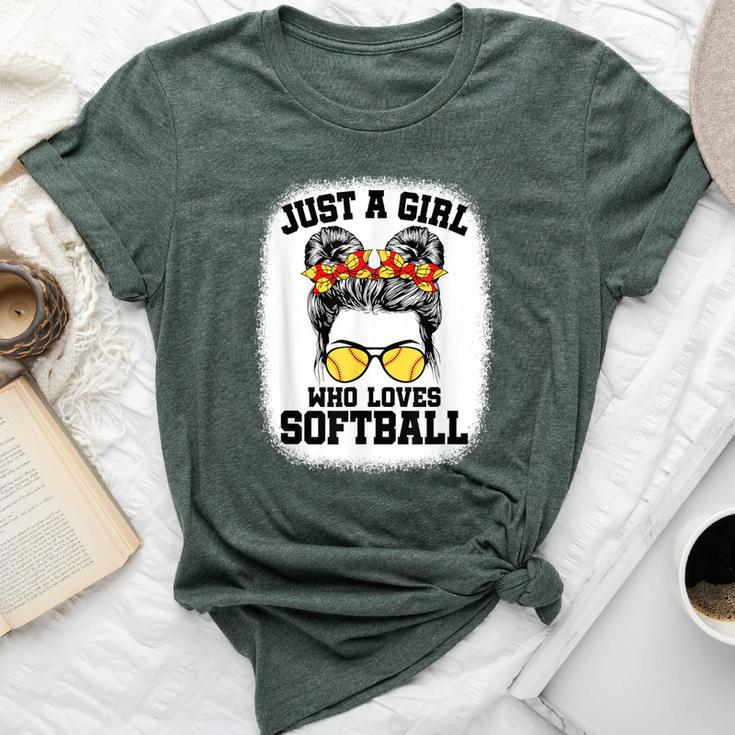 Girls Softball Fan Player Messy Bun Softball Lover Bella Canvas T-shirt
