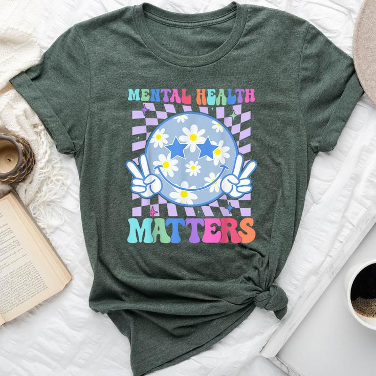 Groovy Mental Health Matters Flower Autism Smile Face Men Bella Canvas T-shirt