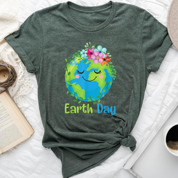 Happy Earth Day 2024 Cute Earth With Floral Earth Day Bella Canvas T-shirt