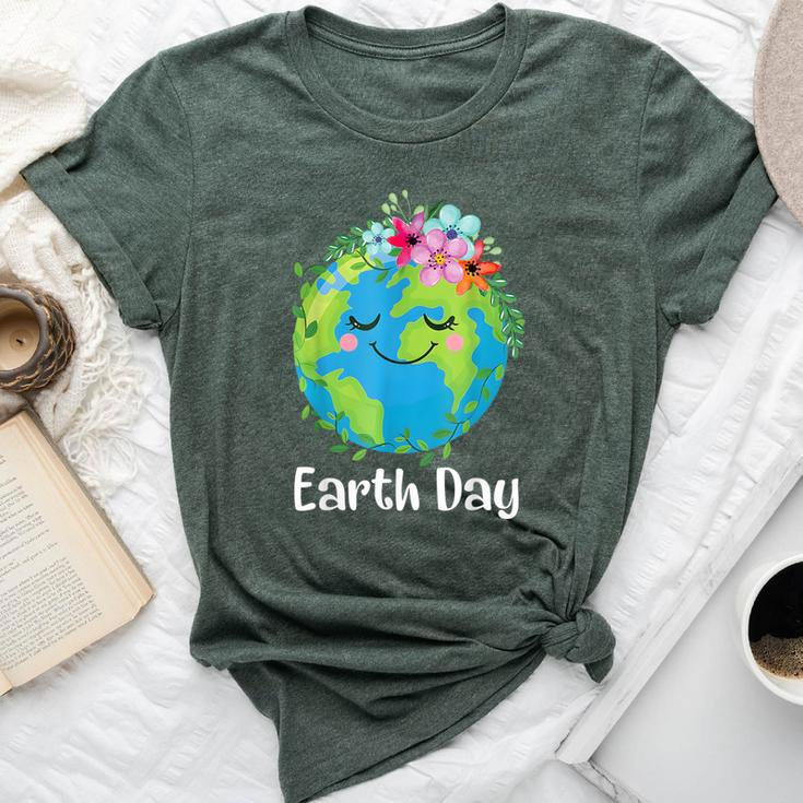 Happy Earth Day Cute Earth With Floral Earth Day 2024 Bella Canvas T-shirt
