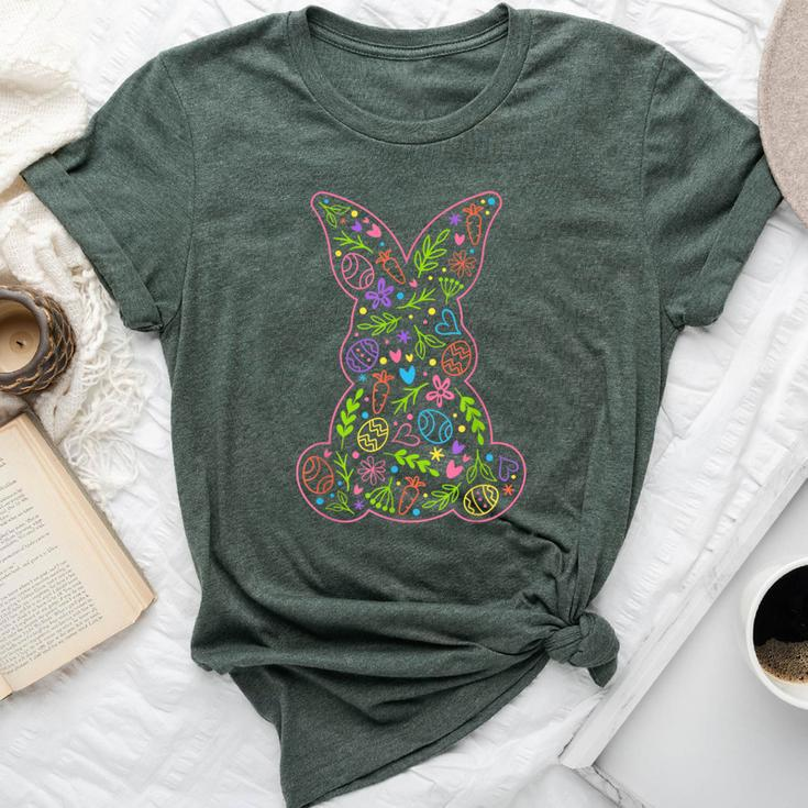 Happy Easter Rabbit Bunny Flowers Hunting Egg Girls Bella Canvas T-shirt