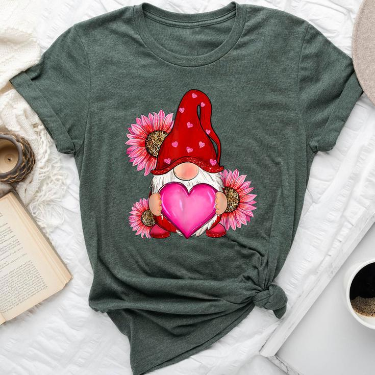 Happy Valentine's Day Gnome With Leopard Sunflower Valentine Bella Canvas T-shirt