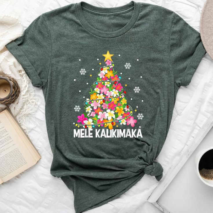 Hawaiian Floral Christmas Tree Mele Kalikimaka Tropical Xmas Bella Canvas T-shirt