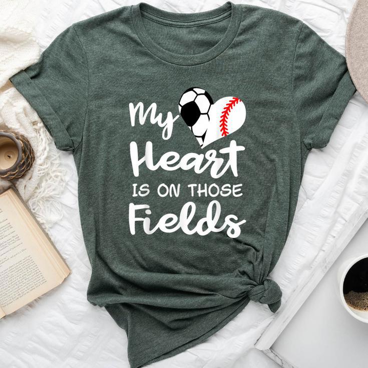 My Heart Is On Those Fields Soccer Baseball Player Mom Bella Canvas T-shirt