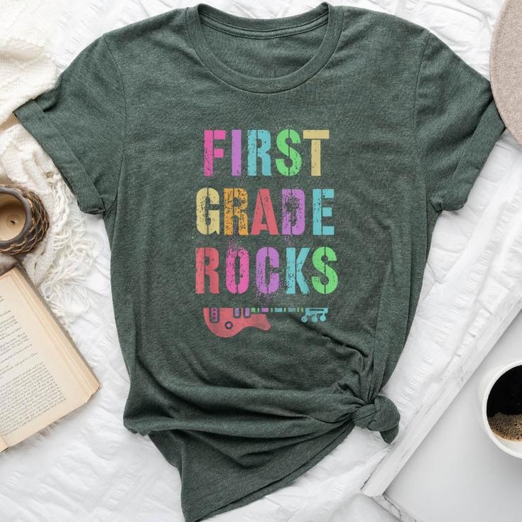 Hello 1St Grade Rocks Teacher Team First Gr Vibes Rockstar Bella Canvas T-shirt