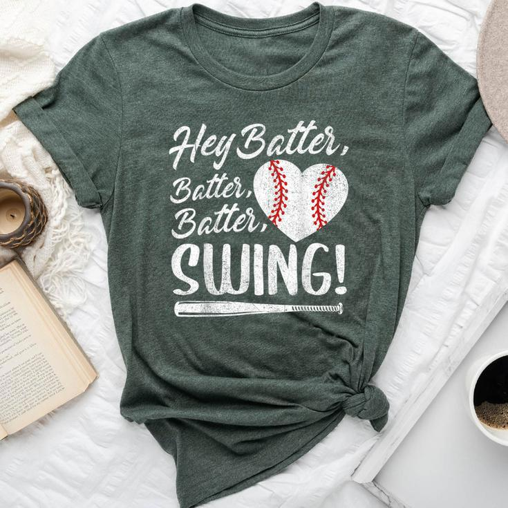Hey Batter Swing Baseball Heart Mom Cute Women's Bella Canvas T-shirt