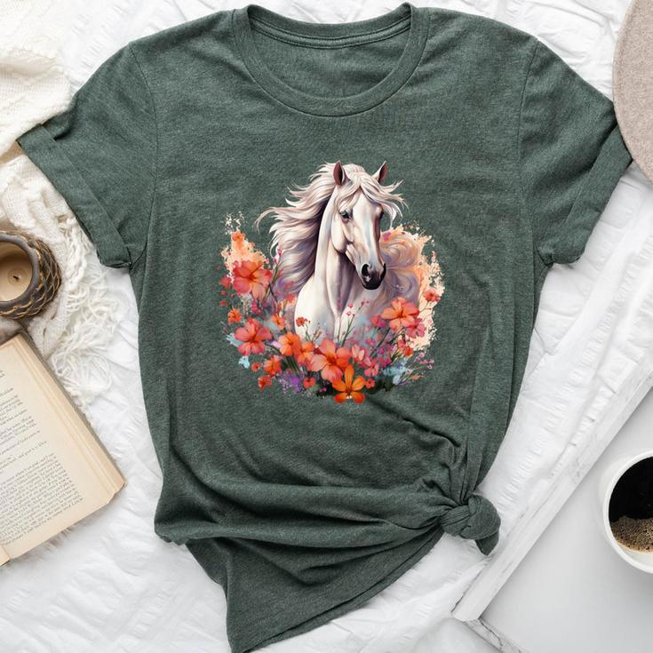Horse Flowers Horses Lover Graphic For Boys Girls Bella Canvas T-shirt