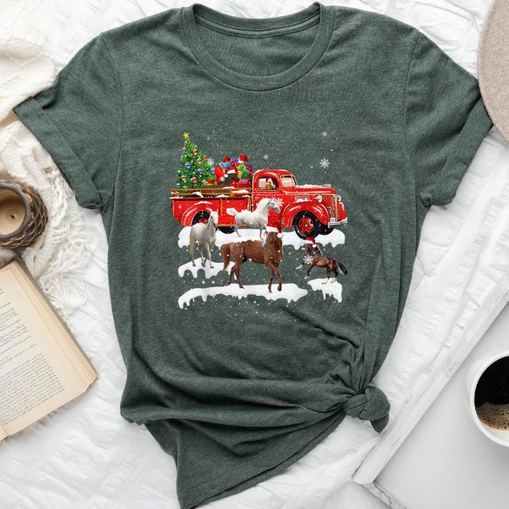 Horse Riding Red Truck Merry Christmas Farmer X-Mas Ugly Bella Canvas T-shirt