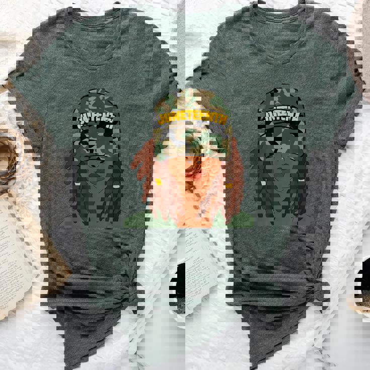 Junenth Black Woman Face Locs Camo Hat Bella Canvas T-shirt