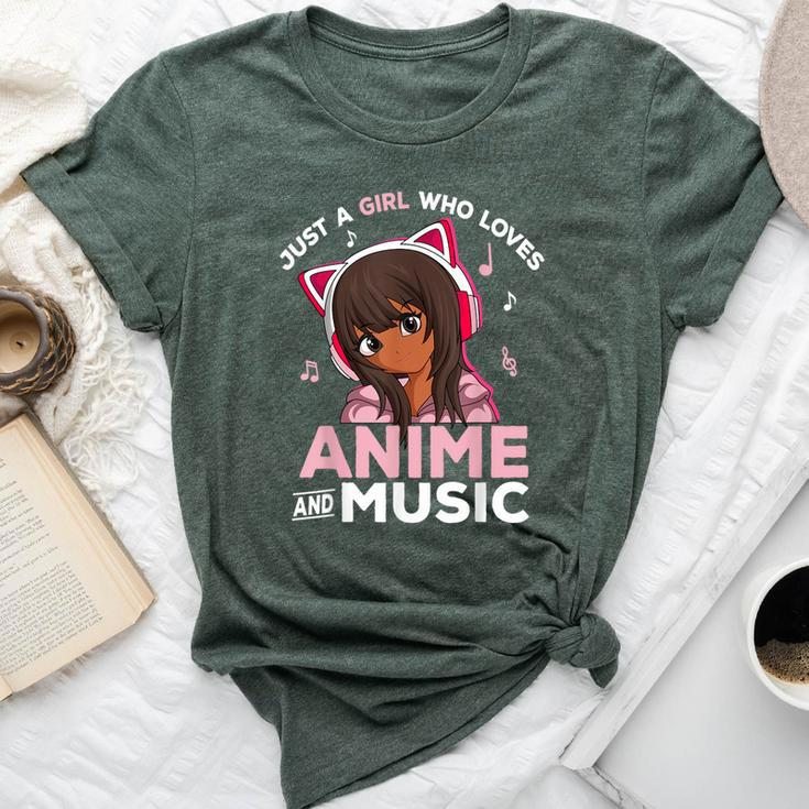 Just A Girl Who Loves Anime And Music Black Girl Anime Merch Bella Canvas T-shirt