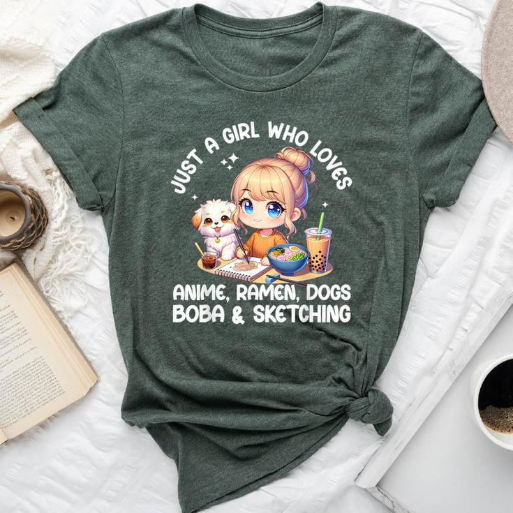 Just A Girl Who Loves Anime Ramen Dogs Boba And Sketching Bella Canvas T-shirt