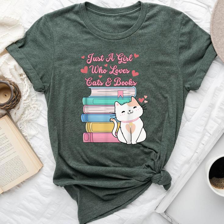 Just A Girl Who Loves Cats And Books Bookworm Cute Kitten Bella Canvas T-shirt