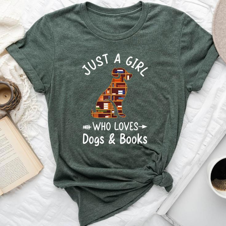 Just A Girl Who Loves Dogs And Books Reading Dog Puppy Lover Bella Canvas T-shirt