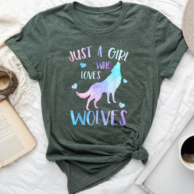 Just A Girl Who Loves Wolves Watercolor Cute Wolf Lover Bella Canvas T-shirt