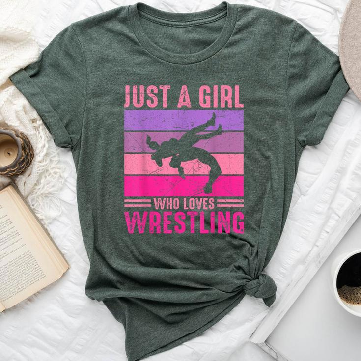 Just A Girl Who Loves Wrestling Girl Wrestle Outfit Wrestler Bella Canvas T-shirt